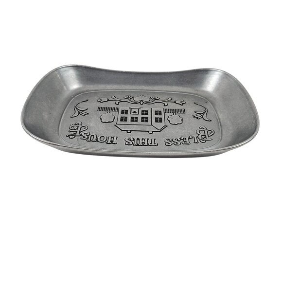 Wilton Armetale Pewter Tray Bless This House Rectangle Bread Plate USA Vintage - Picture 4 of 9